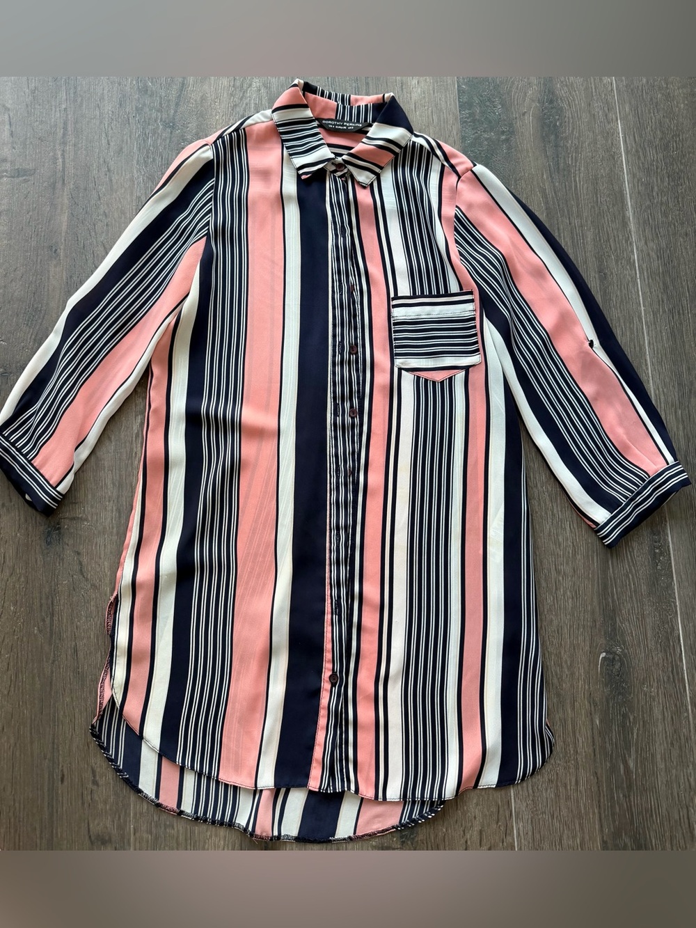 Dorothy Perkins Navy Pink White Vertical Stripe Blouse- Long Top